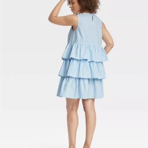 Who What Wear baby blue gingham sleeveless multi tiered dress size XXL - Picture 8 of 11